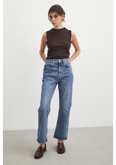 Never More Beş Cepli Yüksek Bel Regular Fit Jean Mavi Mavi