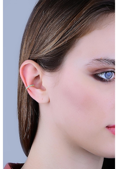 Gümüş Altın Yaldızlı Turkuaz Taşlı Sıkıştırmalı Kıkırdak Küpe Ear Cuff