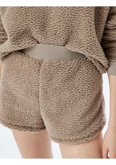 Koton Beli Lastikli Peluş Mini Şort Pijama Altı Vizon 5wlk80053mk Vizon