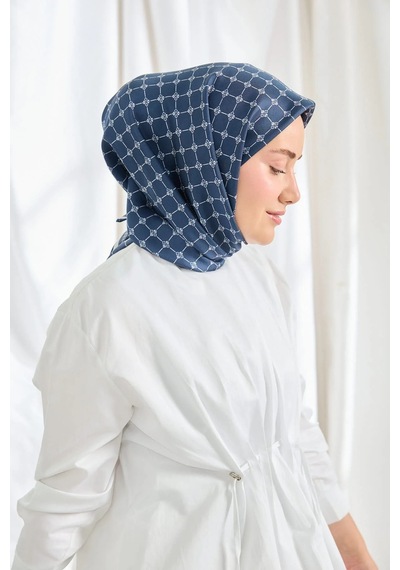 Silk Home %100 Twill İpek Eşarp S539 Lacivert-Beyaz