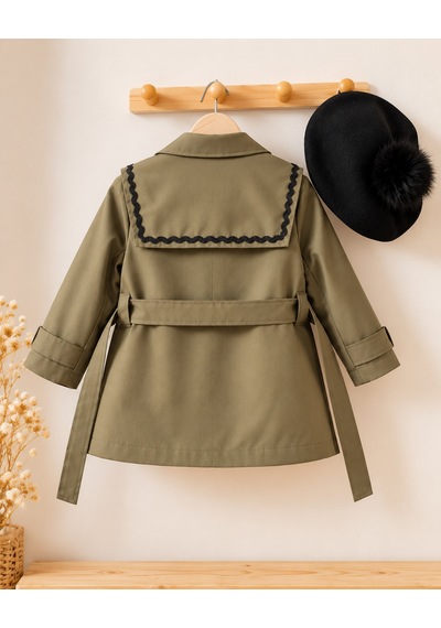 Kokoş Bebe Kız Çocuk Trençkot Kaşe Bere 2 Li Takım - 3/12 Yaş - 31944 Yeşil