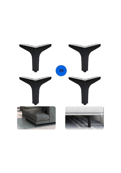 12 Cm Modern Siyah Metal Mobilya, Dolap, Koltuk, Tv Ünitesi Ayakları 8 Adet -robot Süpürgeye Uygun Beyaz