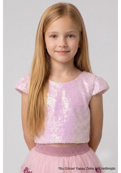 Le Mabelle Pembe Pullu Kız Çocuk Crop Bluz Pembe