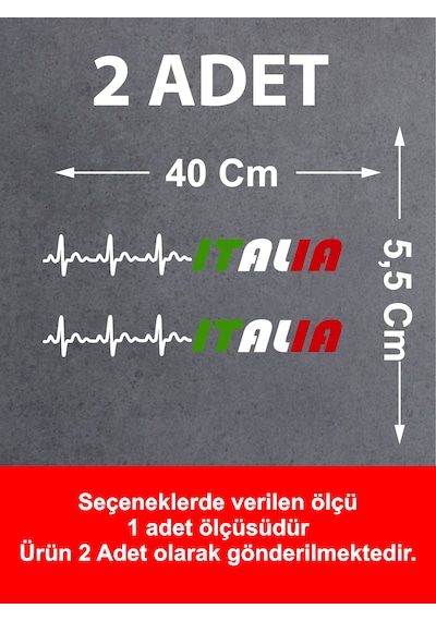 Kalp Ritimli Italy Yazı Sticker - Araba Oto Motosiklet Cam Sticker - 00078 40 Cm