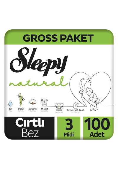Sleepy Natural Gross Paket Bebek Bezi 3 Numara Midi 100 Adet