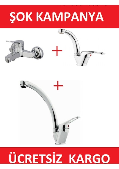 Aç Kapa Banyo + Mutfak +L avabo Bataryası Set 3'lü Krom