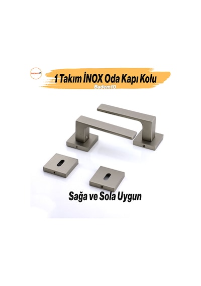 Paytak İnox Oda Kapı Kolu Kare Rozetli Sağa Sola Uygun İç Dış Ev Oda Kapısı Kilitlenebilir 1 Takım