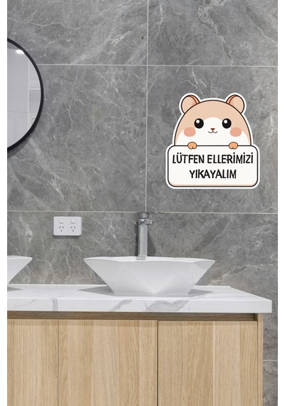 Sevimli Tavşan Sticker Lütfen Ellerimizi Yıkayalım Etiketi Standart