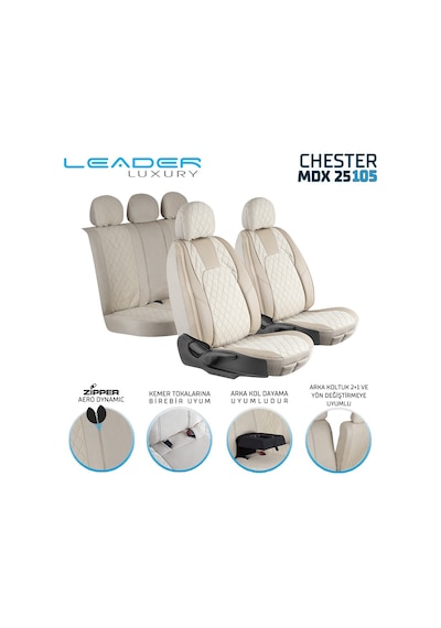 Fiat Linea Dynamic Uyumlu Lüx Yarı Deri Oto Koltuk Kılıfı Ön Arka Takım Chester Bej