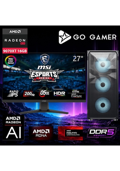 Go Gamer AE151D R5-7500F 16 GB 1 TB SSD RX9070XT 16 GB 27" Free Dos Oem Paket Masaüstü Oyuncu Bilgisayarı