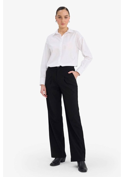 Defacto Wide Leg Çift Cepli Yüksek Bel Geniş Paça Pantolon G3822ax25aubk81 Siyah-bk81