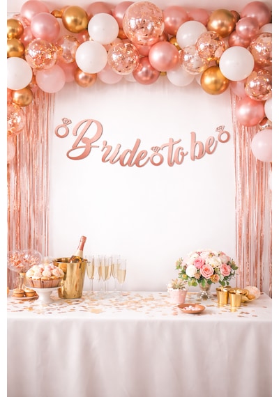 Rose Gold Renkli Bride To Be Kaligrafi Yazılı Yüzük Detaylı Bekarlığa Veda Partisi Konsept Banner Tüm Yaşlar