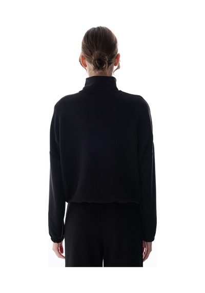 Penti Siyah Silky Touch Dik Yaka Fermuarlı Crop Sweatshirt