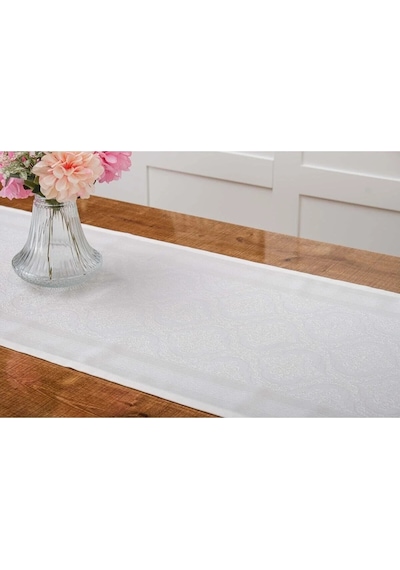 Roma Jakar Polyester Kumaş Krem Runner 45x150 Cm 1414 Krem