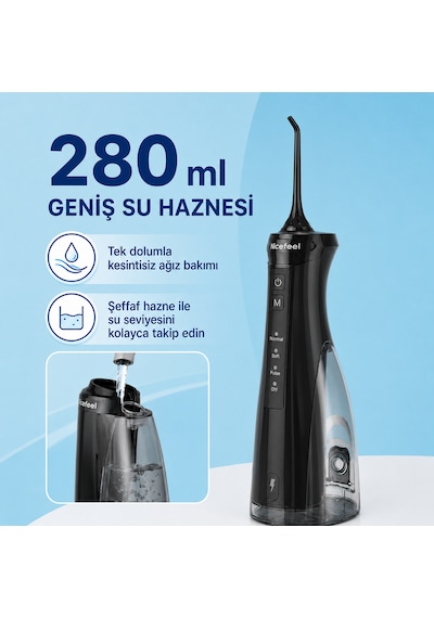 Npo Nicefeel Fc5610 Şarjlı Taşınabilir Ağız Duşu 4 Modlu 280 Ml Ipx7 Diş Teli Ve Protez Bakımı Siyah