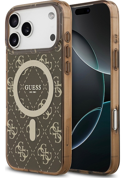 Apple Uyumlu iPhone 17 Pro Kılıf Guess Lisanslı M-safeli Iml Baskılı Klasik Logolu 4g Desenli Kahverengi Kahverengi