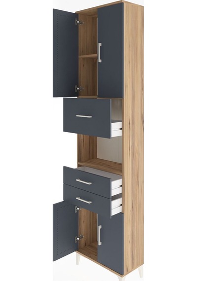 Arges Dolap 3 Raflı 3 Çekmeceli 4 Kapaklı 60x30x243 Çam-antrasit Atlas Çam