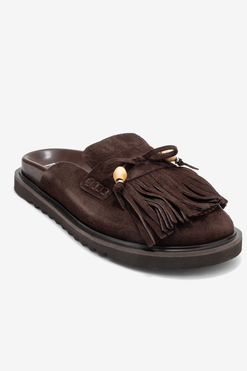 Luvishoes Luvi Shoes Carol Kahverengi Süet Püsküllü Hakiki Deri Kadın Burnu Kapalı Terlik Kahverengi