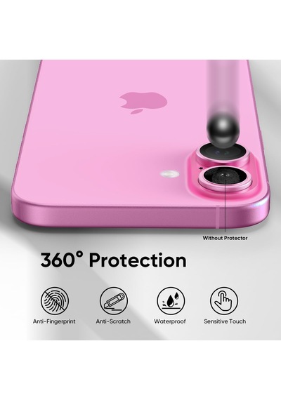Apple Uyumlu iPhone 16 / 16 Plus Kamera Lens Koruyucu Pembe