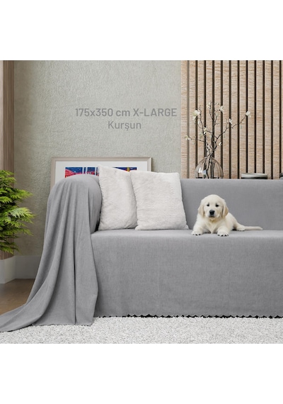 Kaymaz Koltuk Örtüsü Çift Taraflı Mikrofiber Şönil 175x350 Cm Xl- Kurşun Kedi Köpek Ve Çocuk Dostu N