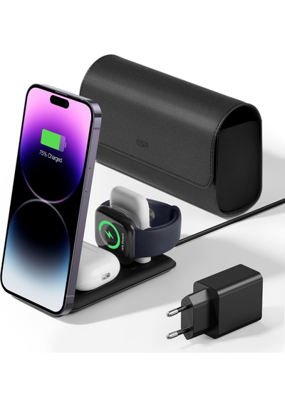 Esr 3 İn 1 Şarj Stand Apple Uyumlu iPhone + Airpods Watch Deri Çantalı