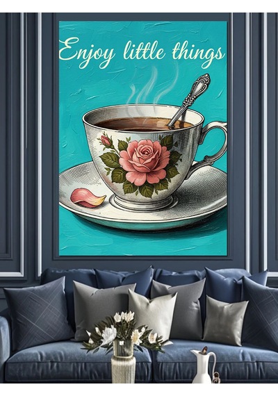 Karizma Tablo Vintage Çay Saati Kupası Dekoratif Kanvas - Mdf Ahşap Tablo