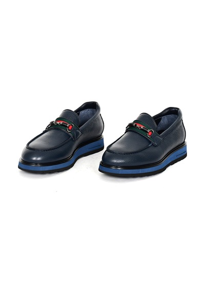 Tuna Hakiki Deri Lacivert Loafer Erkek Ayakkabı Eva Taban - 3718 Lacivert