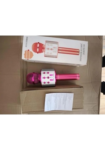 Pembe Renkli Bluetooth Karaoke Mikrofon, Usb Ve Aux Girişli