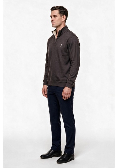 Legato Erkek Dik Yaka Yarım Fermuarlı Pamuk Karışımlı Uzun Kollu Sweatshirt Kahve