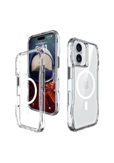 Bix iPhone Uyumlu 16 Octagon Hava Yastıklı Magsafe Kılıf Maksimum Korumalı Antrasit Kristal Şeffaf