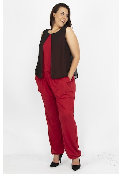 Şans Tekstil Kadın Bordo Şifon Ve Boncuk Detaylı Tulum 26n12683-bordo Bordo