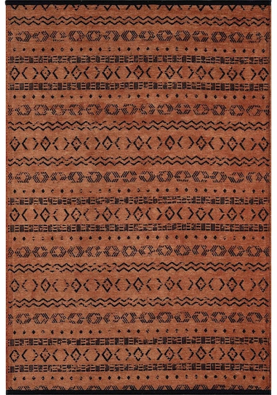 Gaia Kiremit Halı Yıkanabilir Kaymaz Taban Şönil Kilim Dokuma Pamuk Taban Kilim 10319 Kiremit