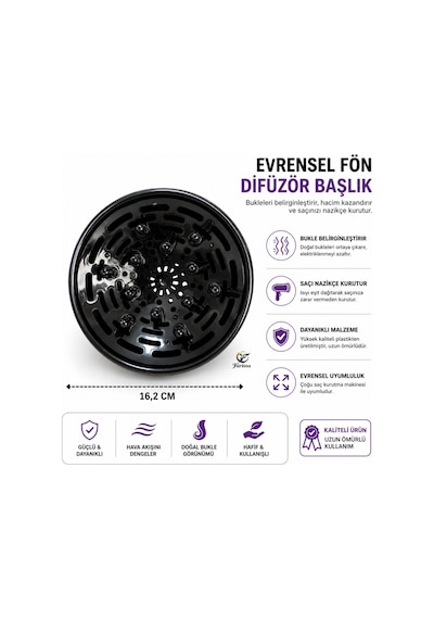 Farissu Evrensel Fön Makinesi Elektriklenme Önleyici Kıvırcık Bukle Belirginleştirici Difüzör Başlık