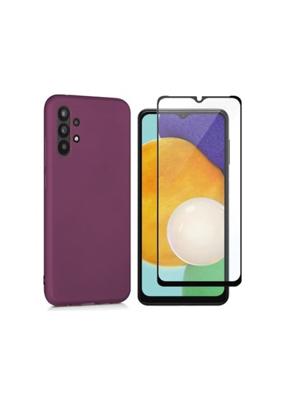 Samsung Galaxy Uyumlu A13 4g Esnek Soft Tasarım Dayanıklı Kılıf Ve Tam Kaplayan Ekran Koruyucu Col177331-mürdüm