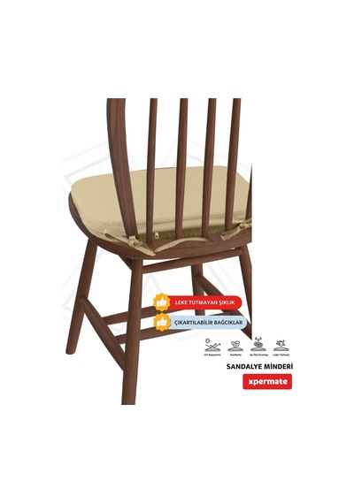 Xpermate 6'li Sandalye Minderi Seti Oval 42x42x5 Cm Standart Fit, Fermuarlı Yıkanabilir Kılıf, Bağcıklı Kaymaz, L Diğer