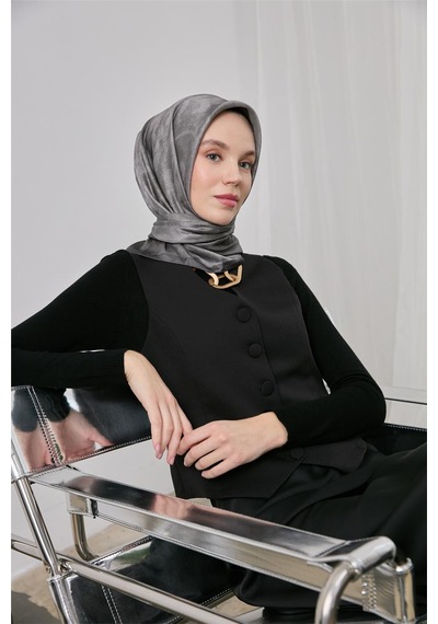 Silk Home Polyester Karışımlı Shiny Eşarp Gümüş Etnik Desenli Parlak Dokulu 90x90 Çok Renkli