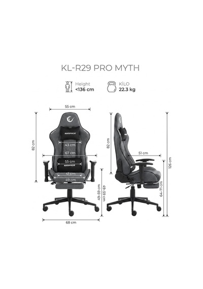 Myth Pro Kl-r29 Üst Seviye Terletmez Kumaş Gri Gaming Oyuncu Koltuğu Çok Renkli