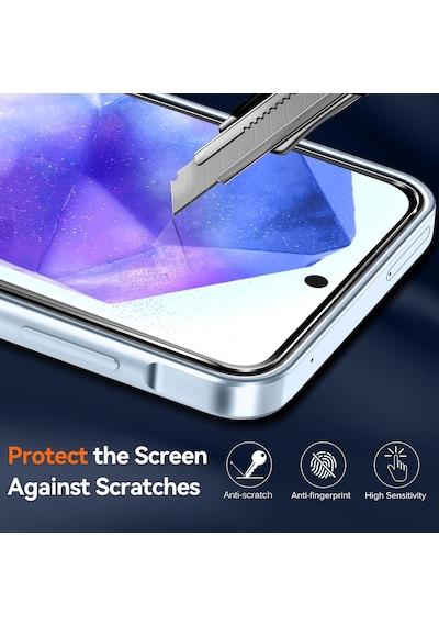 Samsung Uyumlu Galaxy A55 Kılıf Köşe Korumalı Şeffaf Silikon +9h Cam Set