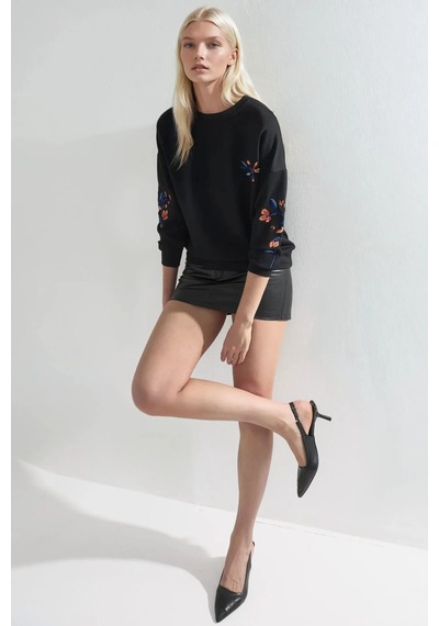 Hiccup Bersan Kadın Bisiklet Yaka Sweatshirt Siyah