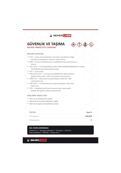 Beherlabs Balata Temizleyici Hekzan 30 L