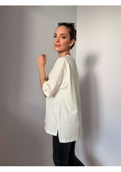 Ali Butik Ekru Kadın Baskılı Tişört Ekru