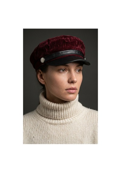 Emybox Kadın Süet Dokulu Deri Siperlikli Kaptan Şapka Vintage Kasket Şerit Detaylı Kışlık Ressam Şapkası Baker Boy Trend Aksesuar Mürdüm