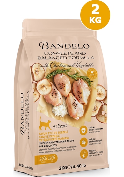 Bandelo Tavuklu Sebzeli Yetişkin Kuru Kedi Maması 2 Kg - Parlak Tüy Ve Koku Önleyici Etkili
