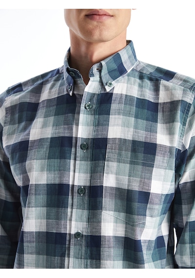 Lcwaıkıkı Classic Yeşil Regular Fit Uzun Kollu Ekose Poplin Erkek Gömlek