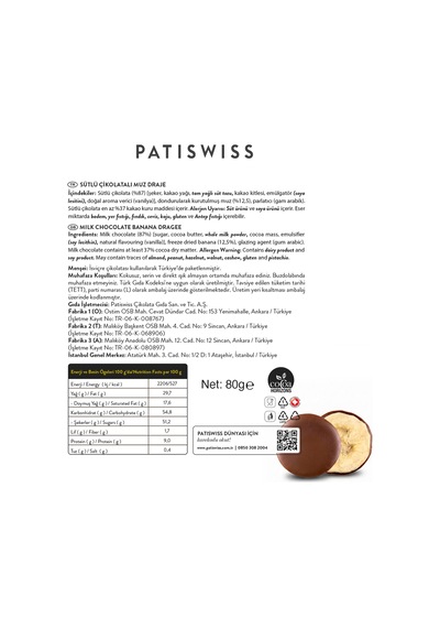 Sütlü Çikolatalı Muz Draje, 80g