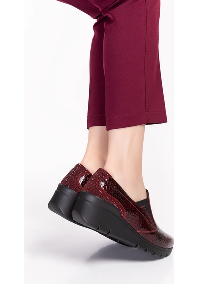 Gondol Hakiki Deri Anatomik Taban Rahat Ayakkabı Esfa.4052 Bordo Croco