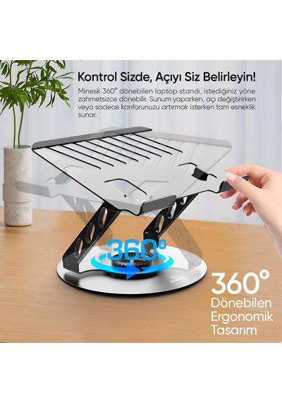 Macbook Uyumlu Ve Laptop Standı 360 Derece Dönebilen Boyutu Ayarlanabilir Alüminyum Alaşım Ergonomik T