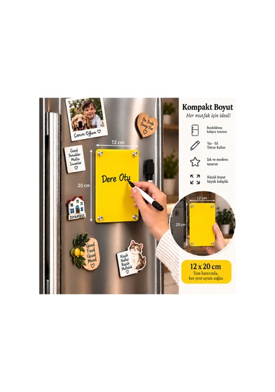 Akrilik Silinebilir Notluk Yazı Tahtası Mıknatıslı Not Panosu 12x20cm 2 Adet Kalemli Sürpriz Hediyeli 21034677