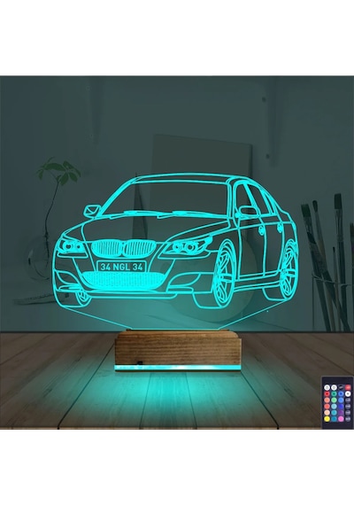 Luvivia Spor Araba Bmw Kişiye Özel 3d Lamba - Masa Gece Lambası Şeffaf