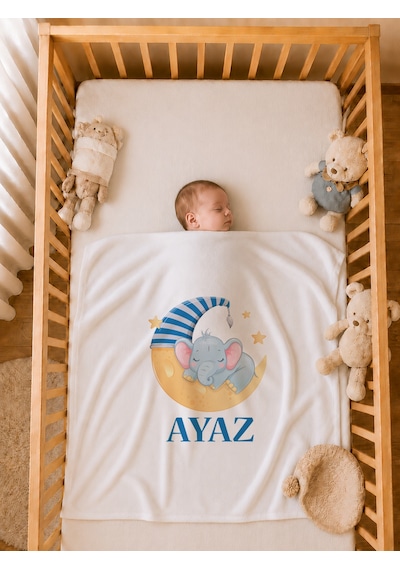 Erkek Bebek Hediyesi İsme Özel 80x80 Cm Çift Kat Penye Bebek Battaniyesi %100 Pamuk Ham Bez Kıyafet Keseli 2019bkyx